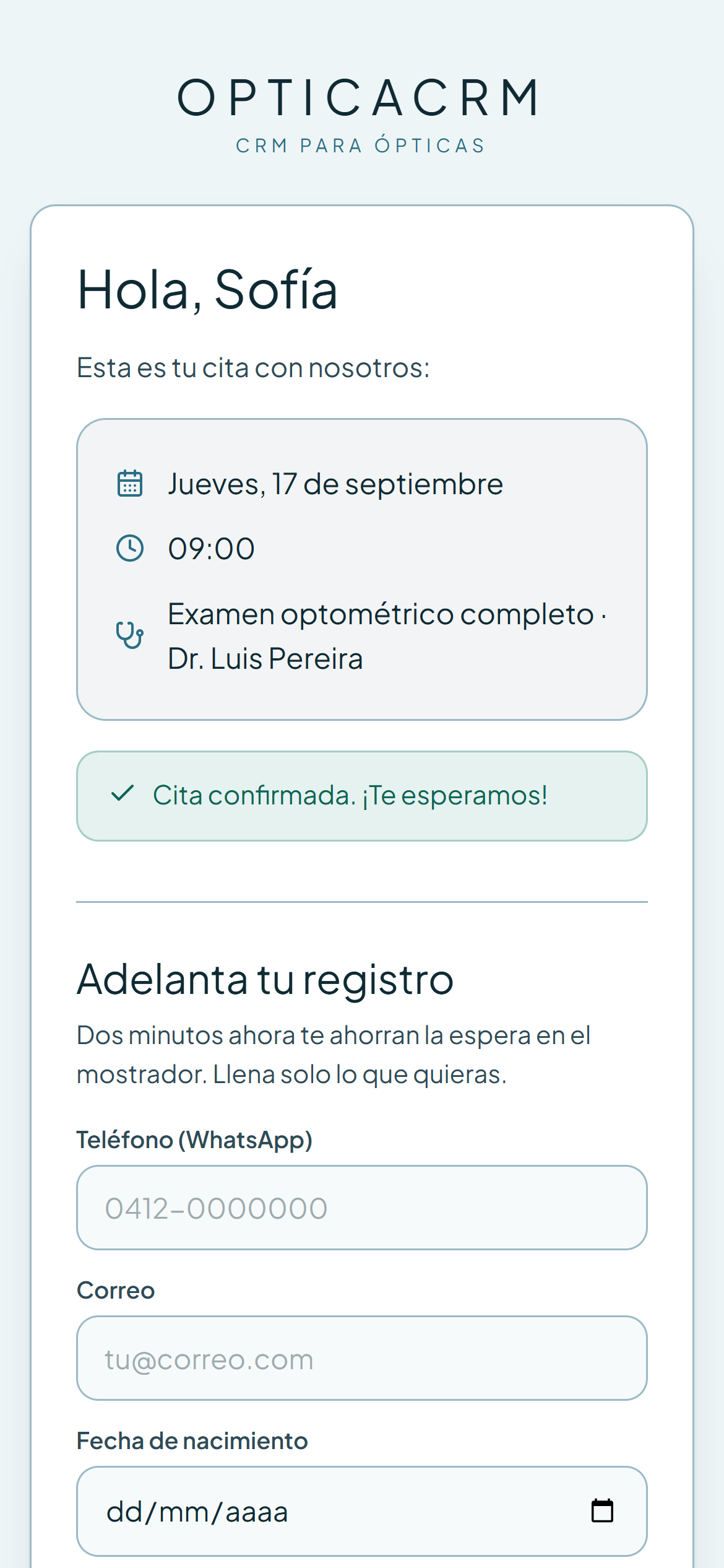 Confirmar la cita